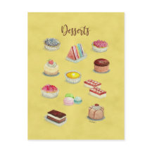 BRIEFKAART DESSERTS waterverf voedselillustraties.