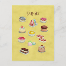 BRIEFKAART DESSERTS waterverf voedselillustraties.