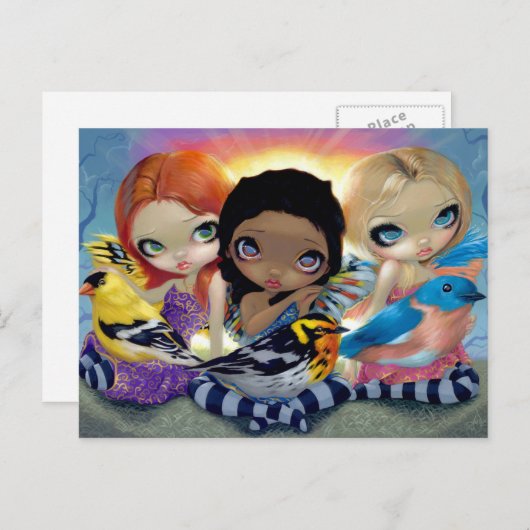 briefkaart "Drie kleine vogels" (Voorkant / Achterkant)