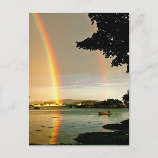 Briefkaart dubbele regenboog boven water (Voorkant)