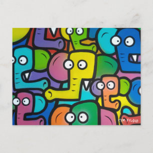 BRIEFKAART ELEPHANTS GRAFFITI