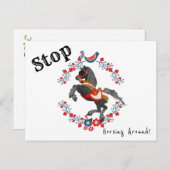 Briefkaart Floral Stop Horsing Around Horse (Voorkant / Achterkant)