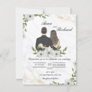 Briefkaart - Geïllustreerd paar & witte bloemen