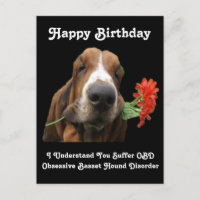 Briefkaart Gelukkige Verjaardag Basset Hound Met B
