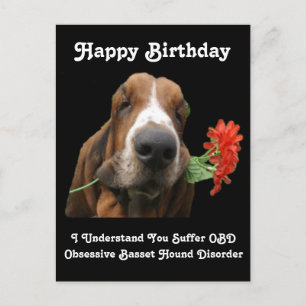 Briefkaart Gelukkige Verjaardag Basset Hound Met B