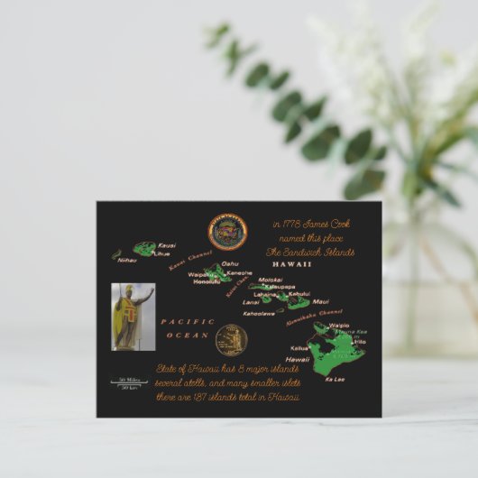 Briefkaart geschiedenis Hawaiiaanse eilanden (Staand voorkant)