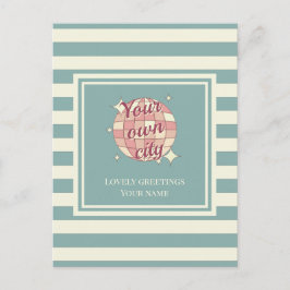 Briefkaart gestreept blauwgroen beige aangepaste p