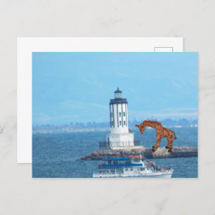 Briefkaart - Giraffe bij LA Harbour Light