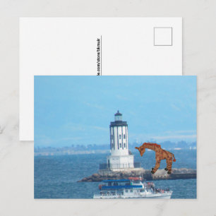 Briefkaart - Giraffe bij LA Harbour Light