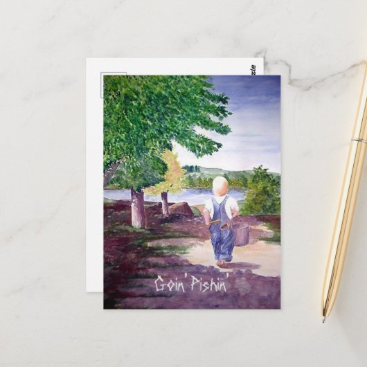 Briefkaart - Goin' Pishin' (Voorkant / Achterkant in situ)