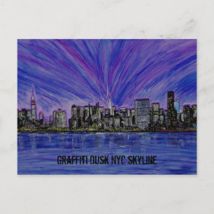 Briefkaart - Graffiti Dusk NYC Skyline