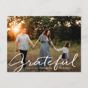 Briefkaart Grateful Script Thanksgiving Photo Card