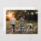 Briefkaart Grateful Script Thanksgiving Photo Card (Voorkant / Achterkant)