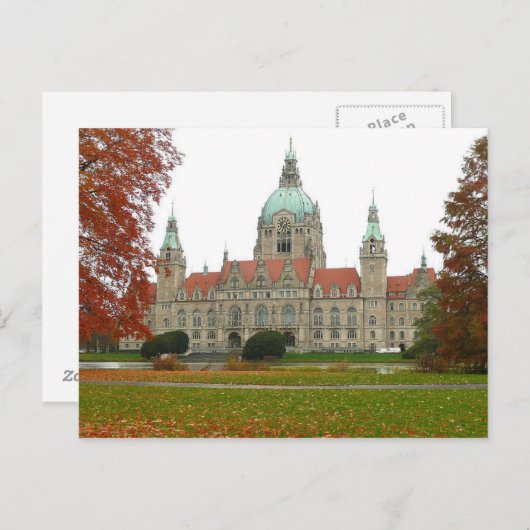 Briefkaart Hannover Neues Rathaus Herbst, Duitslan (Voorkant / Achterkant)