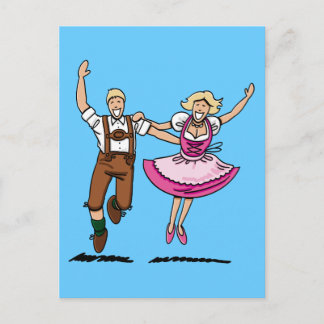 Briefkaart Happy Bavarian Couple Dancing