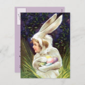 Briefkaart Happy Easter! Bunny Suit Hide Egg (Voorkant / Achterkant)