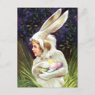 Briefkaart Happy Easter! Bunny Suit Hide Egg
