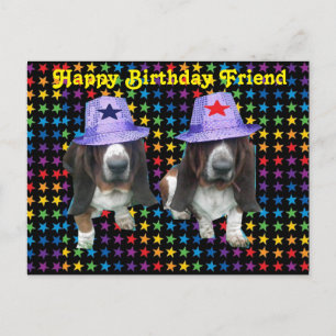 Briefkaart Happy Friend Birthday Basset Sta