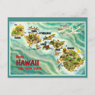 Briefkaart Hawaii State Map