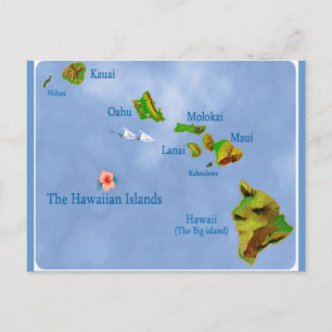 Briefkaart Hawaiian Island Map