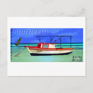Briefkaart Hut Aruba van vissers