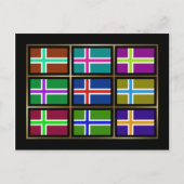 Briefkaart IJsland Multihue Flags (Voorkant)