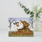 briefkaart "Jumping into Leaves" (Staand voorkant)