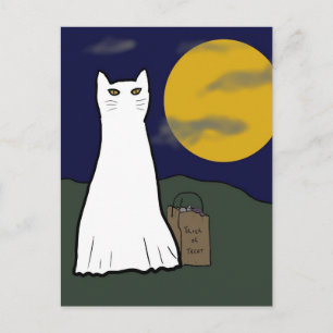 Briefkaart Kat van spoky Trick or treat