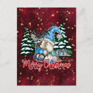 Briefkaart kerstgrint Burgundy Red Stars