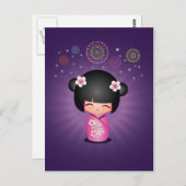 Briefkaart Kokeshi Cutie Fireworks (Voorkant / Achterkant)