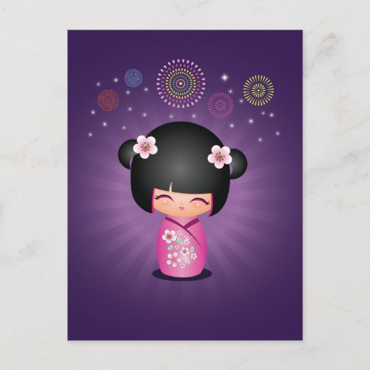 Briefkaart Kokeshi Cutie Fireworks (Voorkant)