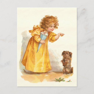 Briefkaart Little Girl en Pet Dog