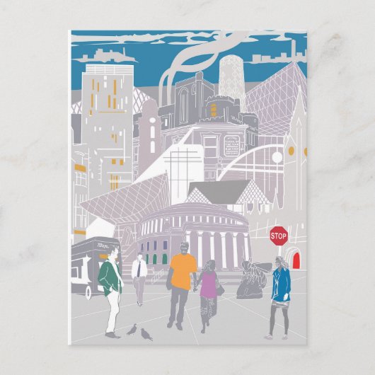 Briefkaart Manchester Illustratie Artwork (Voorkant)