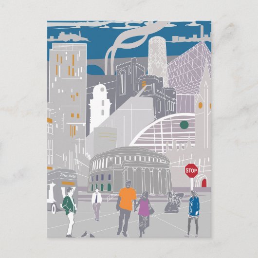 Briefkaart Manchester Illustratie Artwork (Voorkant)