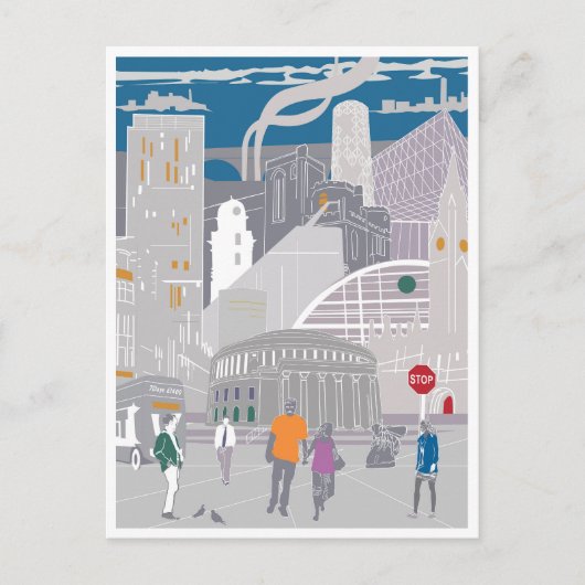 Briefkaart Manchester Illustratie Artwork (Voorkant)