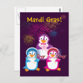 Briefkaart Mardi Gras Penguins (Voorkant / Achterkant)
