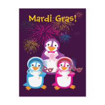 Briefkaart Mardi Gras Penguins