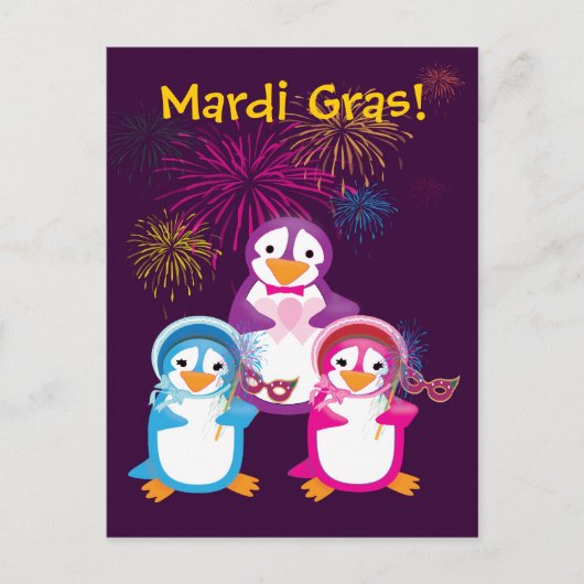 Briefkaart Mardi Gras Penguins (Voorkant)