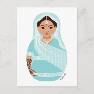 Briefkaart Matryoshka (Aqua)