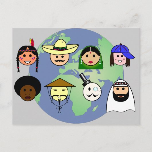 briefkaart "Mensen over de hele wereld" (Voorkant)