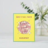 Briefkaart met aanpasbare plaatsnaam geel (Staand voorkant)
