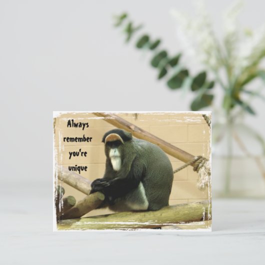 Briefkaart met aap aanmoedigen (Staand voorkant)