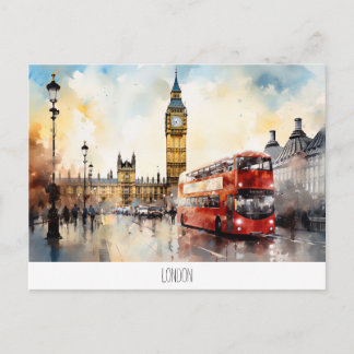Briefkaart met Big Ben en rode bus in Londen