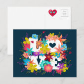 Briefkaart met bloemen en lieveheersbeestjes (Voorkant / Achterkant)