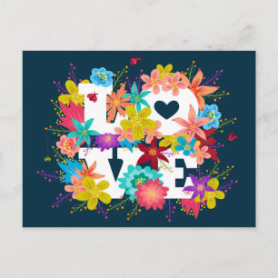 Briefkaart met bloemen en lieveheersbeestjes