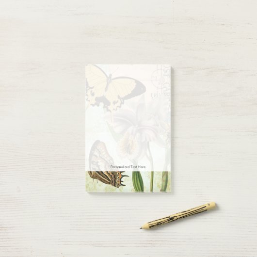 Briefkaart met Butterflies en Flowers Post-it® Notes (Op bureau)