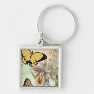 Briefkaart met Butterflies en Flowers Sleutelhanger