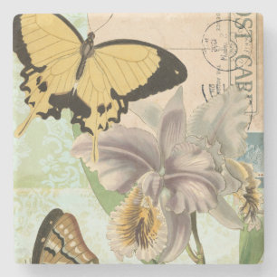  Briefkaart met Butterflies en Flowers Stenen Onderzetter
