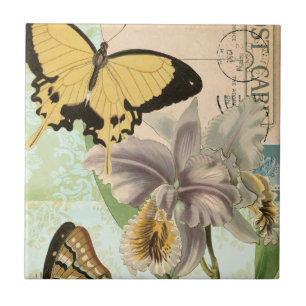 Briefkaart met Butterflies en Flowers Tegeltje