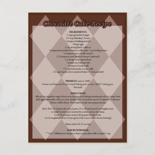 Briefkaart met chocolade-Cake Recipe (Voorkant)